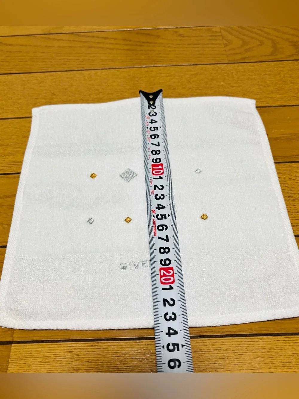 Givenchy Ivory Pocket Hand Towel with Gold & Silver Embroidered size 23cm 9”